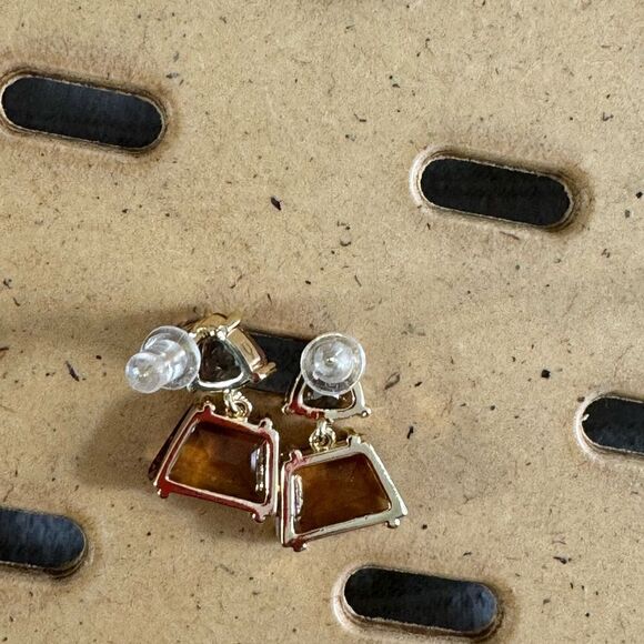 Earrings womens Brown crystal gold plated drop New - Picture 5 of 10